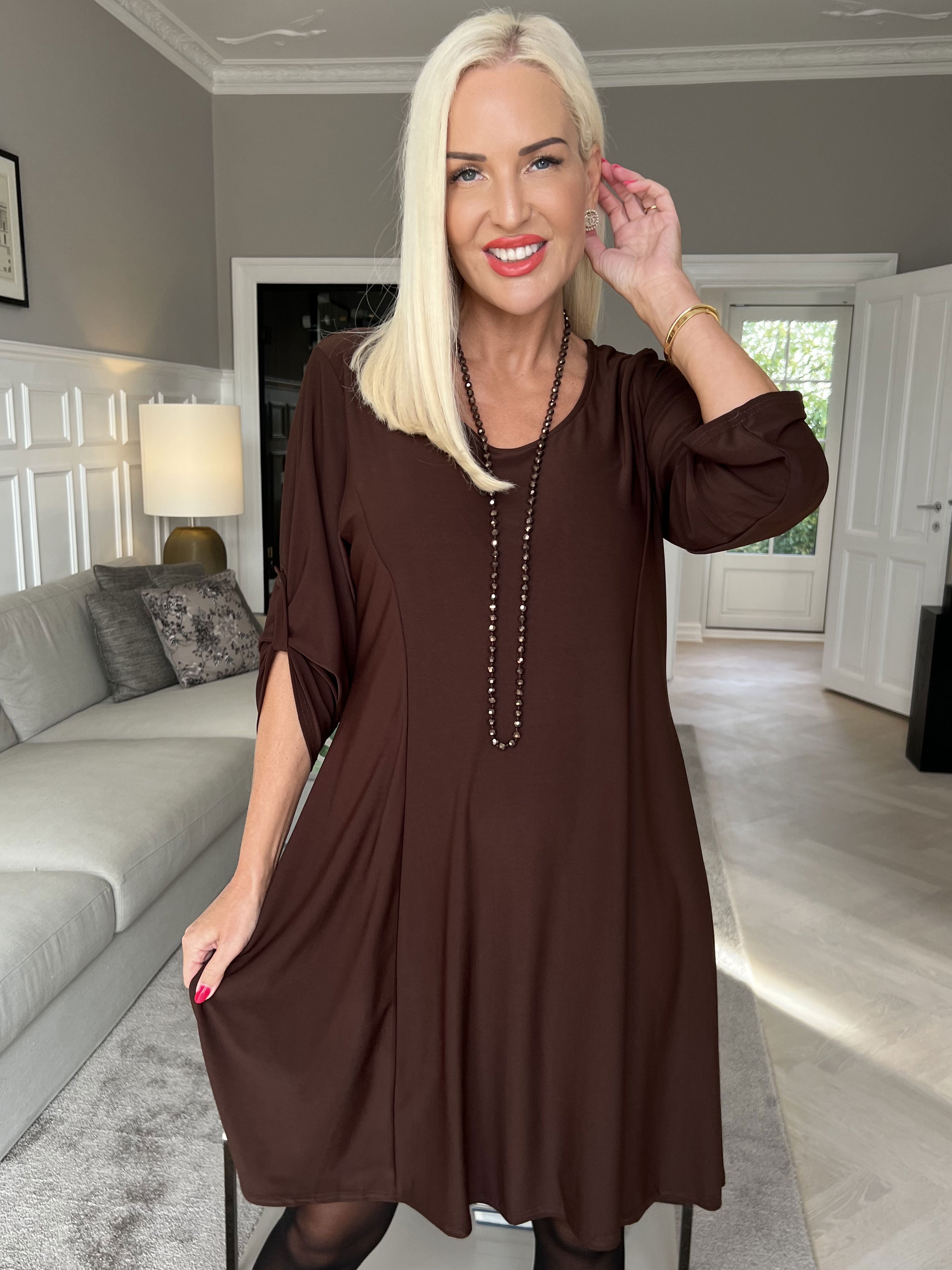 Maj Plain L/S - Elastisk ensfarvet kjole